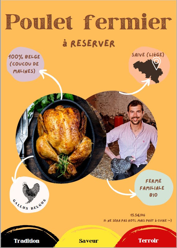 Poulet fermier entier BIO Précommande (livré le 12-07) à la pièce environ 2kg
