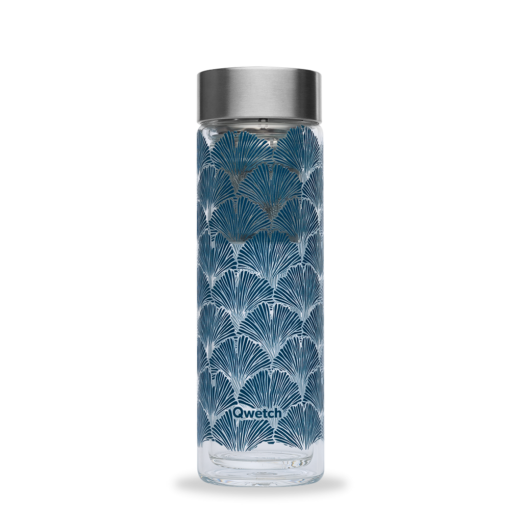 Théière 430ml en verre double paroi - Ginko - Bleu de Prusse