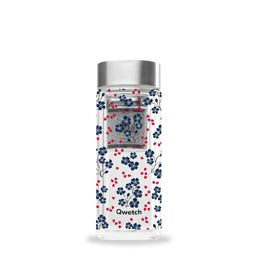 Théière 320ml en verre double paroi - Hanami - Rouge/bleu