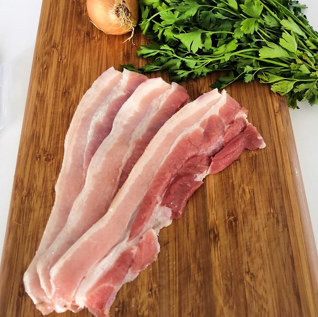 Lard salé en tranches épaisses (16.52 €/kg - +/- 100g)