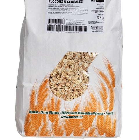 Flocons 5 céréales par 100g (Avoine, blé, orge, riz, seigle)