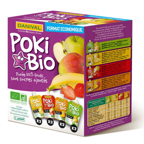 Poki Bio Compotines 8x90g mix (Pomme, Pomme-banane, Pomme-fraise, Pomme-mangue)